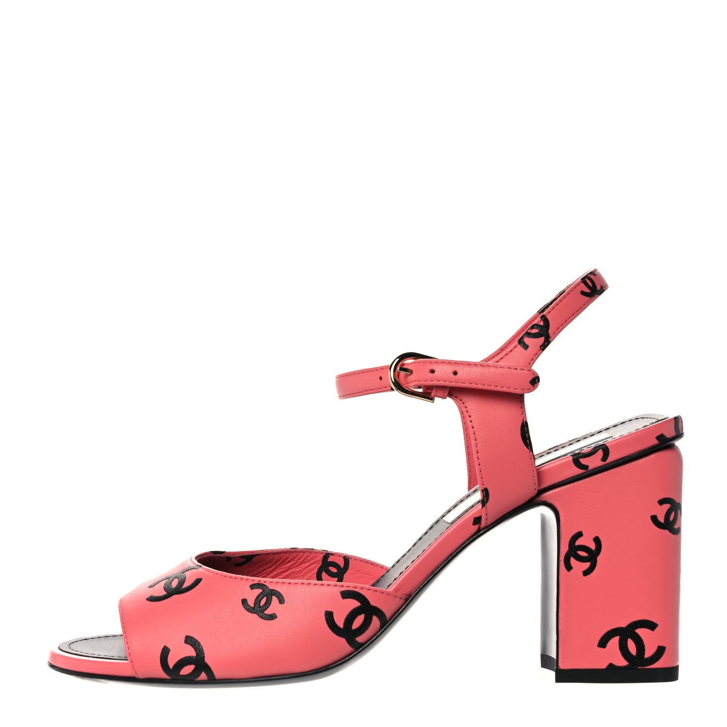 Chanel Lambskin Printed CC Sandals 39 Pink Black 1 of 9