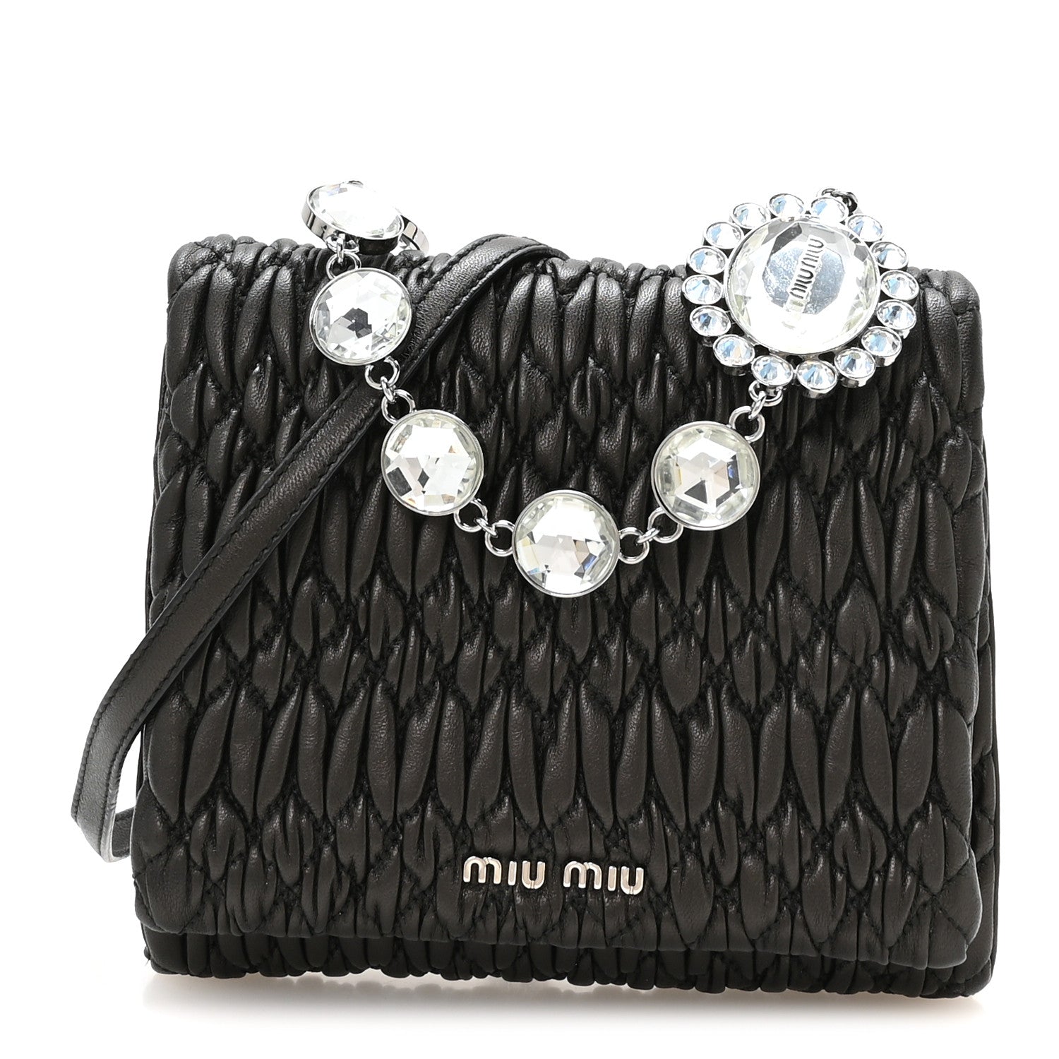 Miu Miu Nappa Matelasse Crystal Shoulder Bag Black 1 of 12