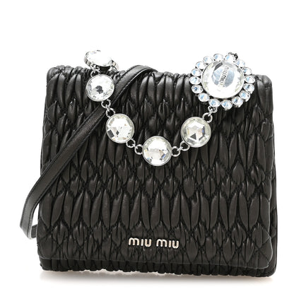 Miu Miu Nappa Matelasse Crystal Shoulder Bag Black 1 of 12
