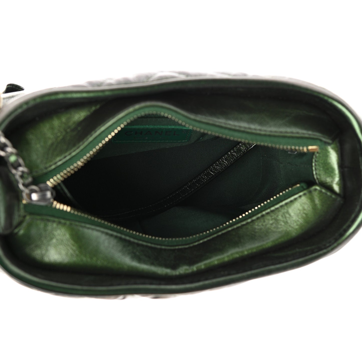 Metallic Calfskin Chevron Quilted Small Gabrielle Hobo Green