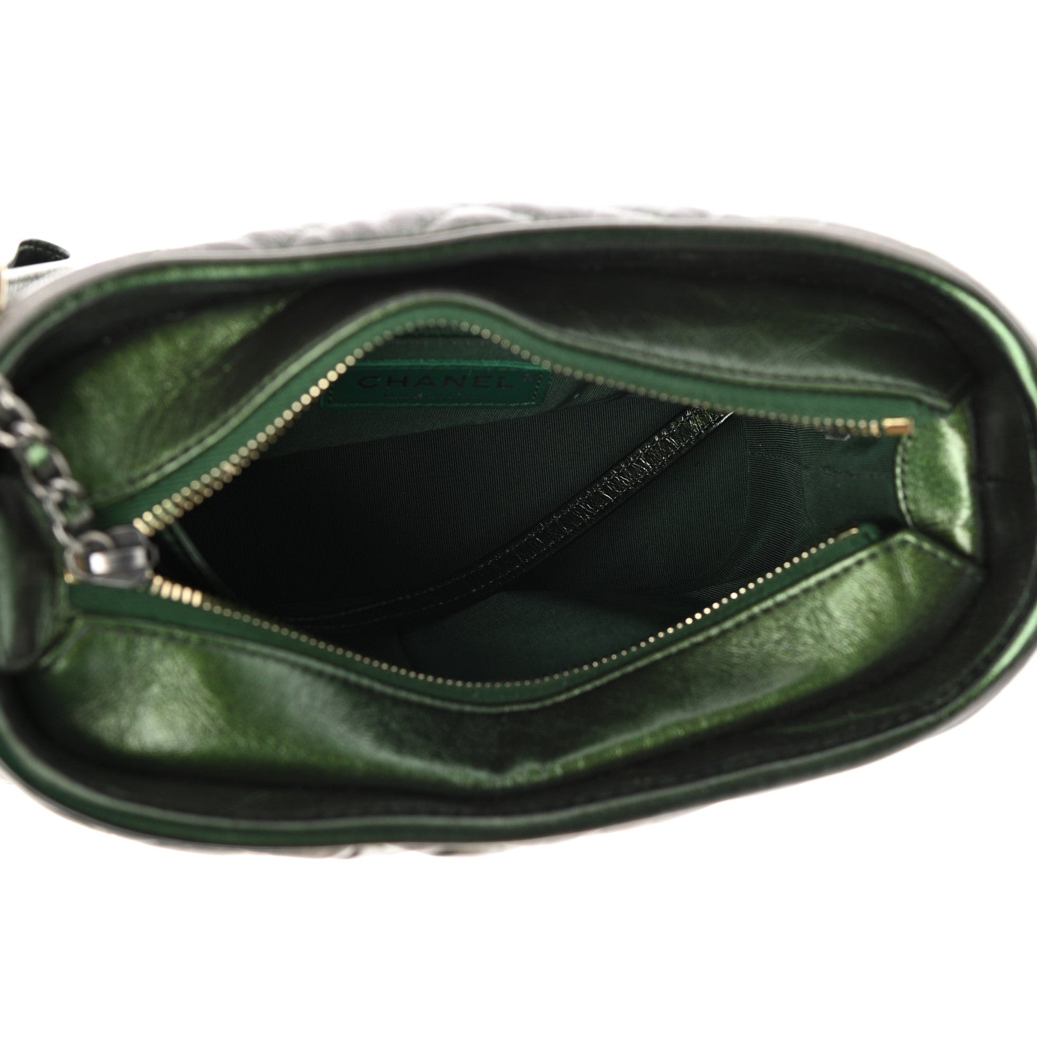 Chanel Metallic Calfskin Chevron Quilted Small Gabrielle Hobo Green 5 of 11