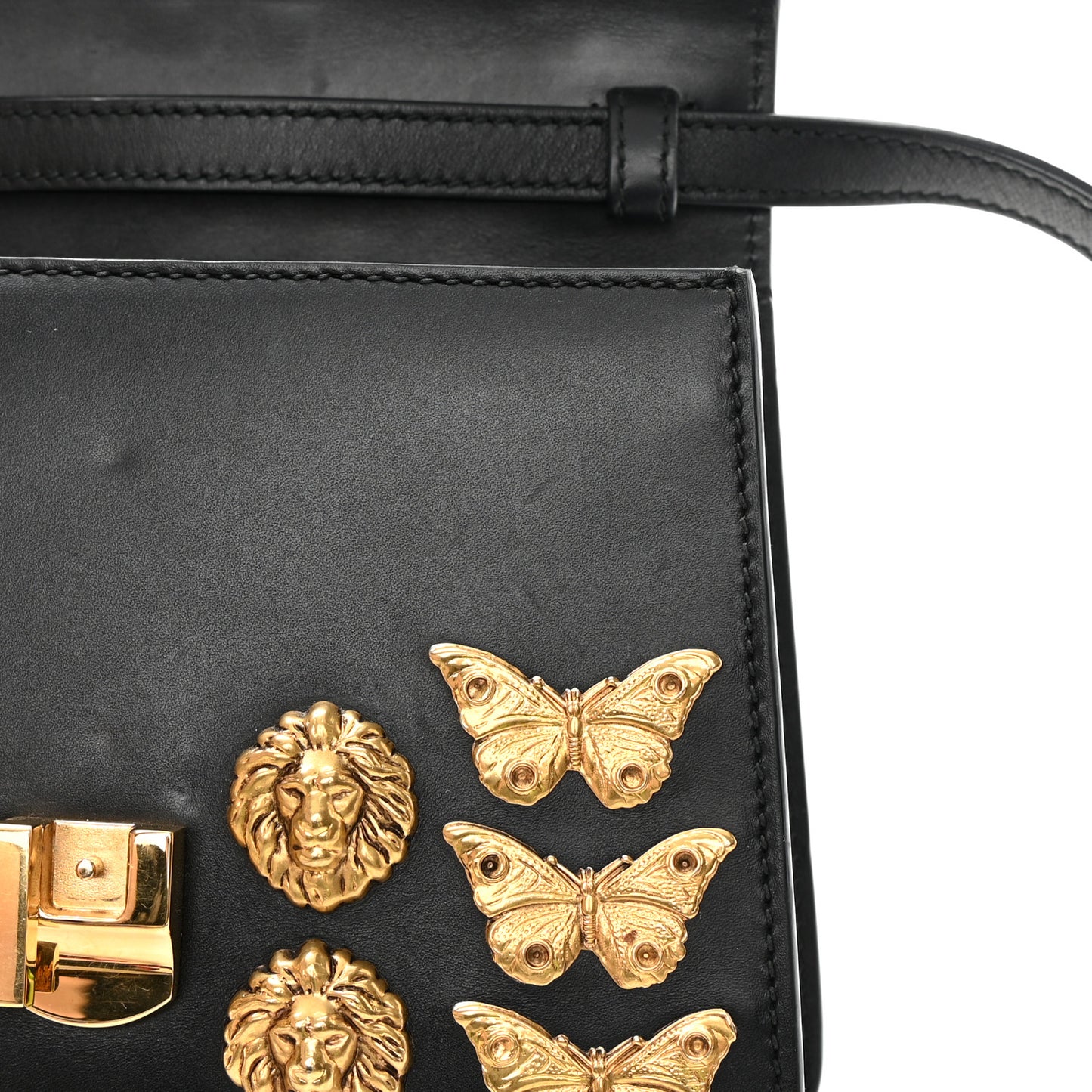Calfskin Animal Studs Mini Sylvie Top Handle Bag Black