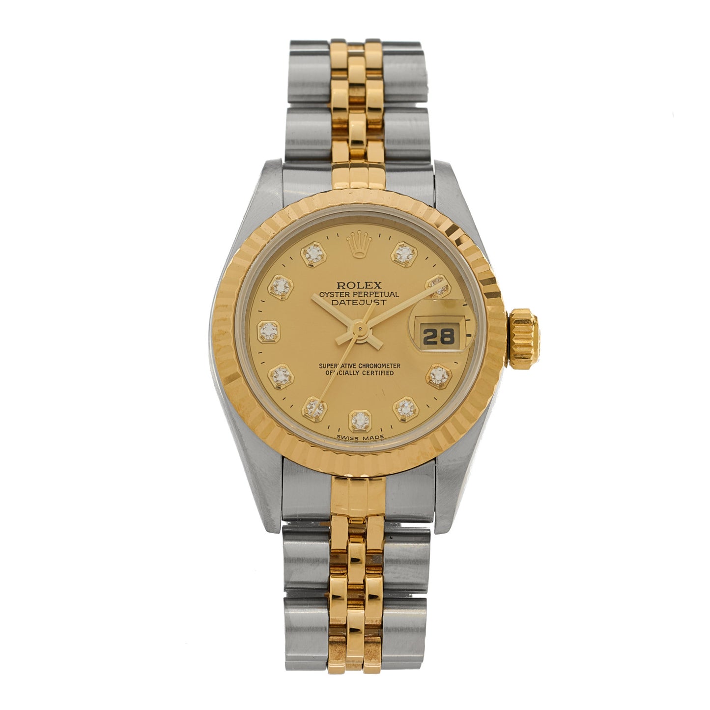 Stainless Steel 18K Yellow Gold Diamond 26mm Oyster Perpetual Datejust Watch Champagne 69173
