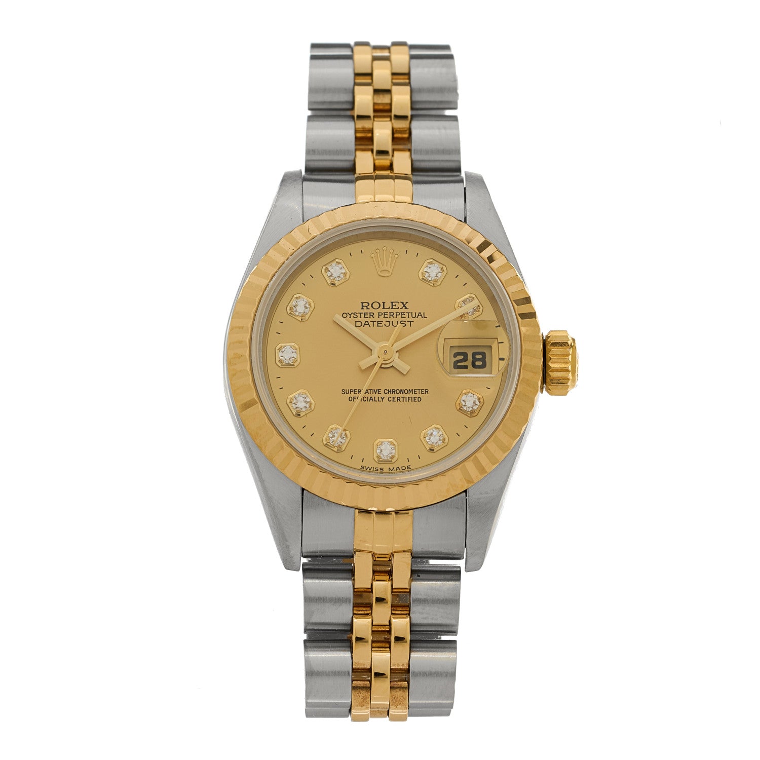 Rolex Stainless Steel 18K Yellow Gold Diamond 26mm Oyster Perpetual Datejust Watch Champagne 69173 1 of 5