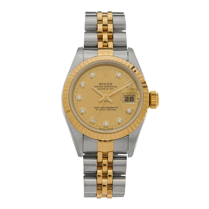 Rolex Stainless Steel 18K Yellow Gold Diamond 26mm Oyster Perpetual Datejust Watch Champagne 69173 1 of 5