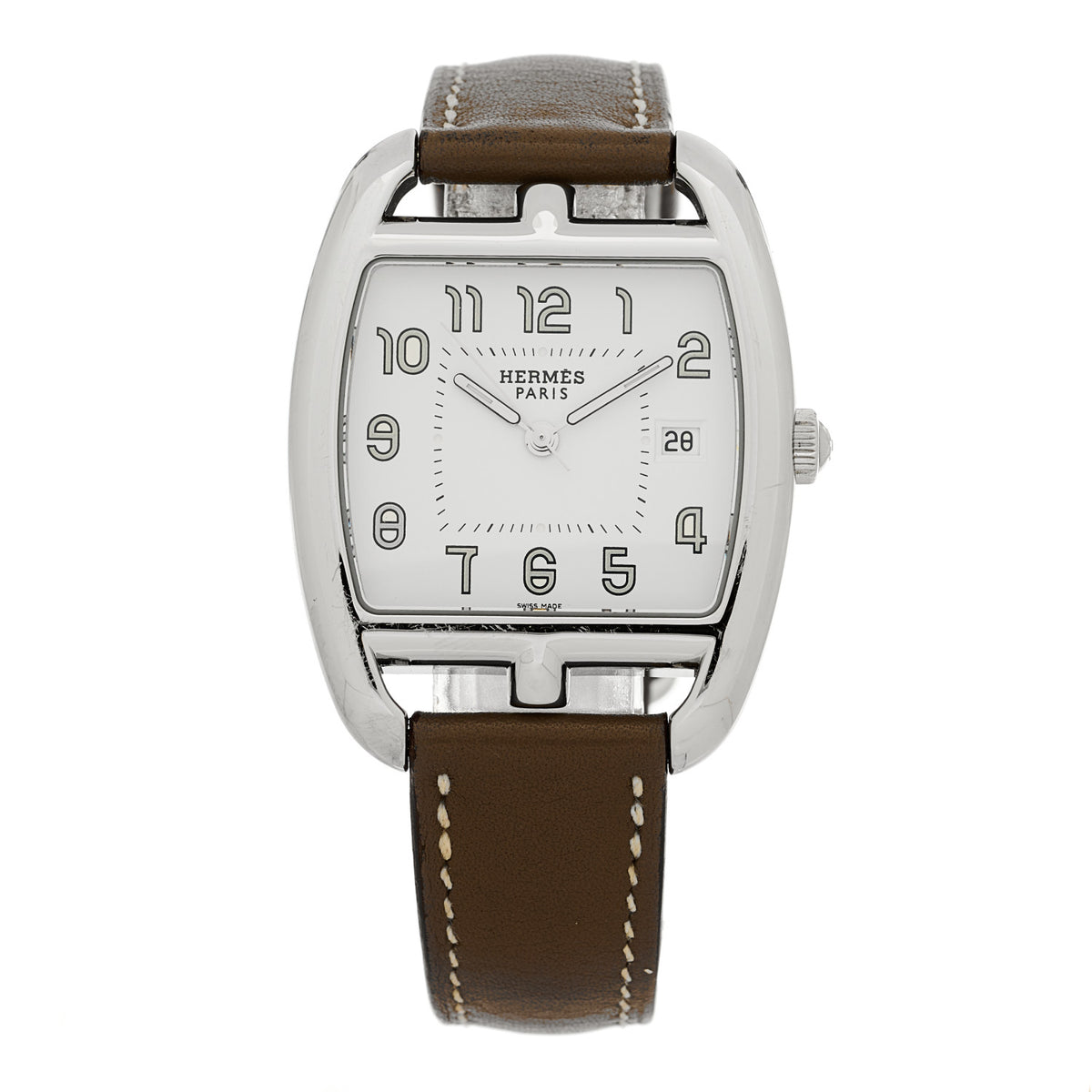 Hermes Stainless Steel Swift 33mm Cape Cod Tonneau Quartz Watch Etoupe 2 of 10