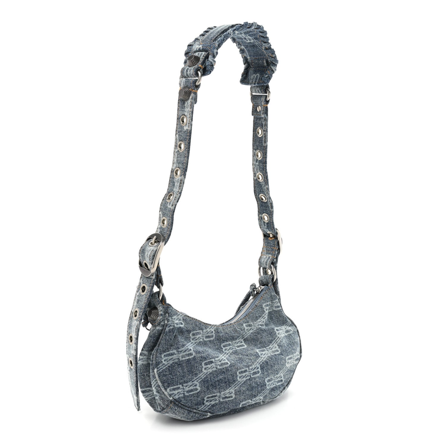 Balenciaga Bleached Denim BB Monogram Le Cagole Shoulder Bag XS Blue 4 of 13