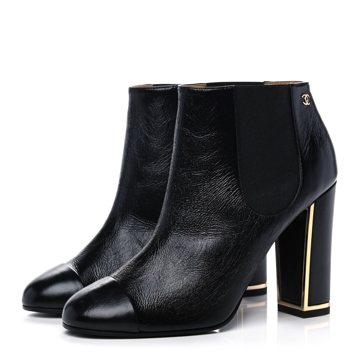 Crinkled Calfskin Cap Toe CC Short Ankle Boots 37.5 Black