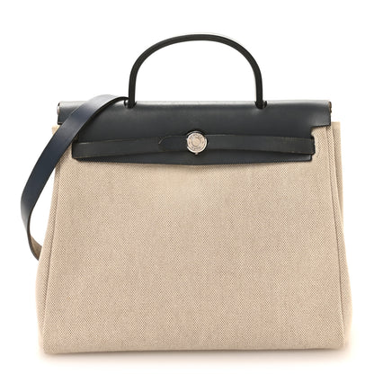 Hermes Toile Vache Calfskin Herbag PM 30 Navy Bleu Natural 1 of 11