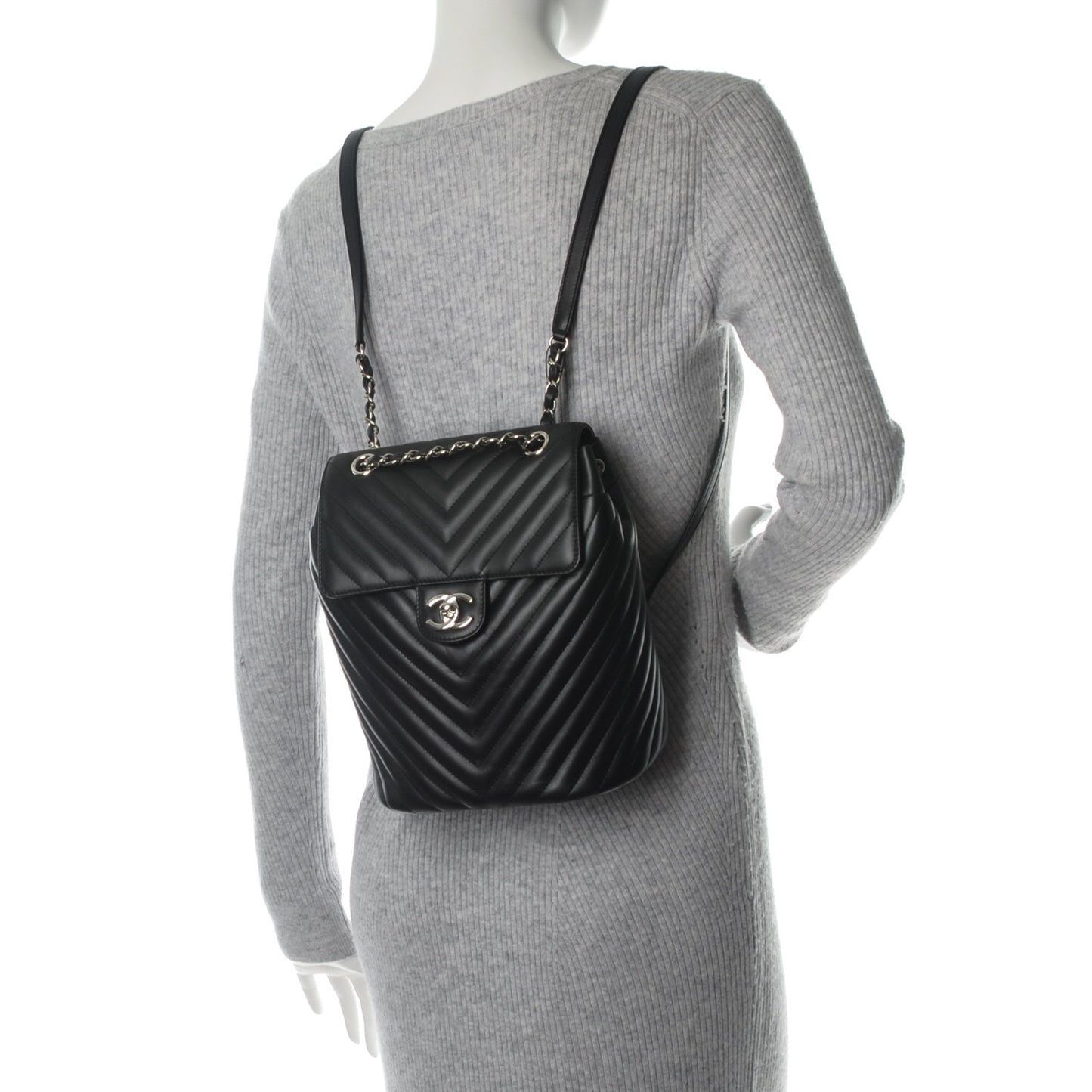 Calfskin Chevron Quilted Small Urban Spirit Backpack Black