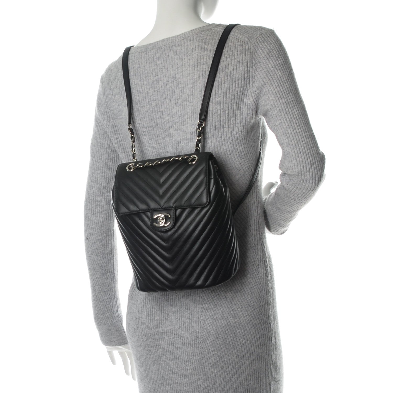Chanel Calfskin Chevron Quilted Small Urban Spirit Backpack Black 2 of 7