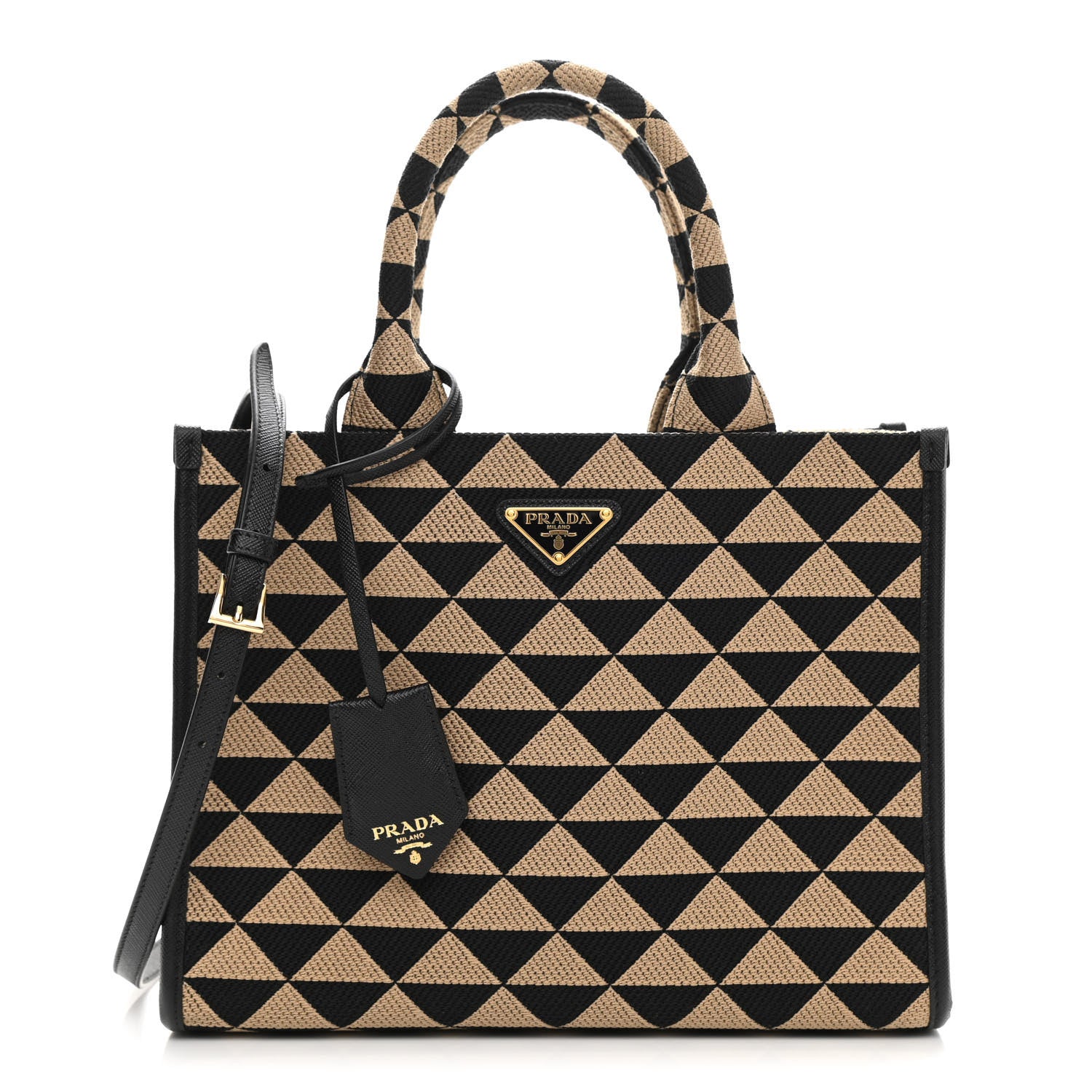 Prada Jacquard Saffiano Triangolo Symbole Embroidered Small Tote Black Corda 1 of 10