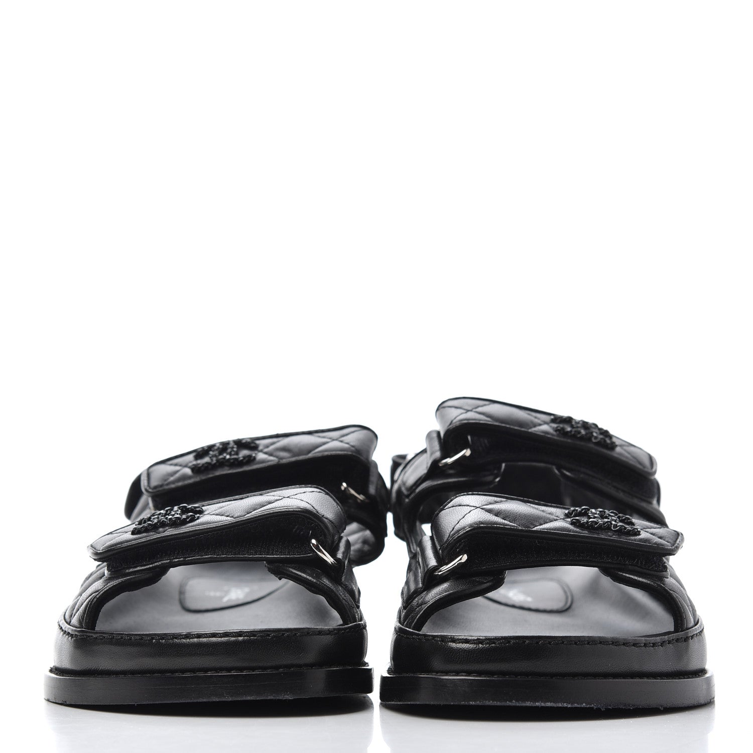 Chanel Lambskin Velcro Dad Sandals 36.5 Black 2 of 15