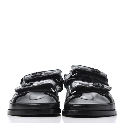 Chanel Lambskin Velcro Dad Sandals 36.5 Black 2 of 15