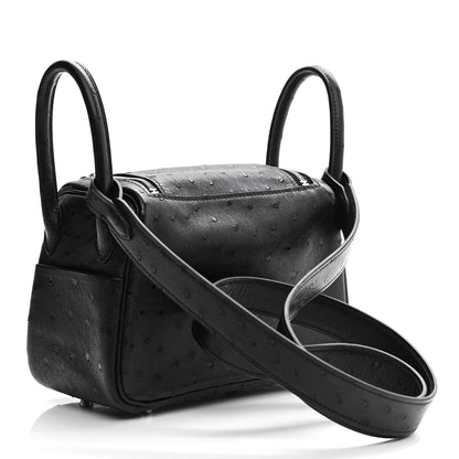 Hermes Ostrich Mini Lindy 20 Black 3 of 10