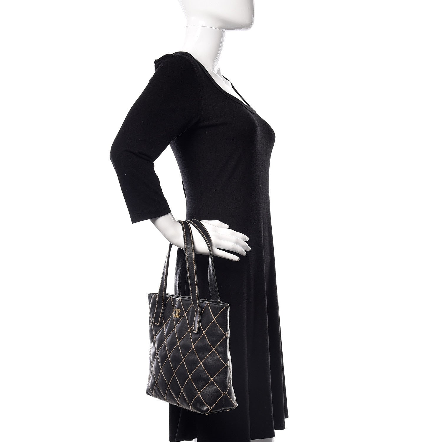 Chanel Calfskin Wild Stitch Tote Black 2 of 15