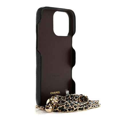 Chanel Caviar Quilted Pearl Crush iPhone 16 Pro Case With Chain Black 3 of 8