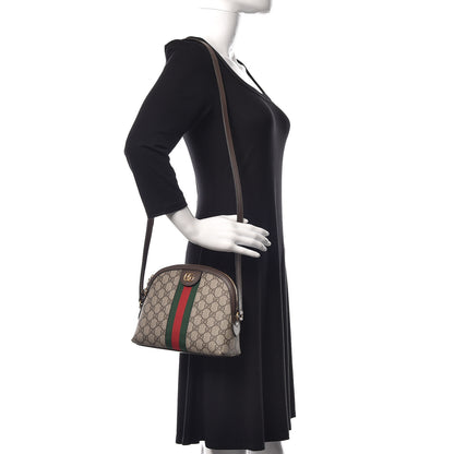 Gucci GG Supreme Monogram Textured Dollar Calfskin Web Small Ophidia Dome Shoulder Bag Beige Ebony New Acero 2 of 11
