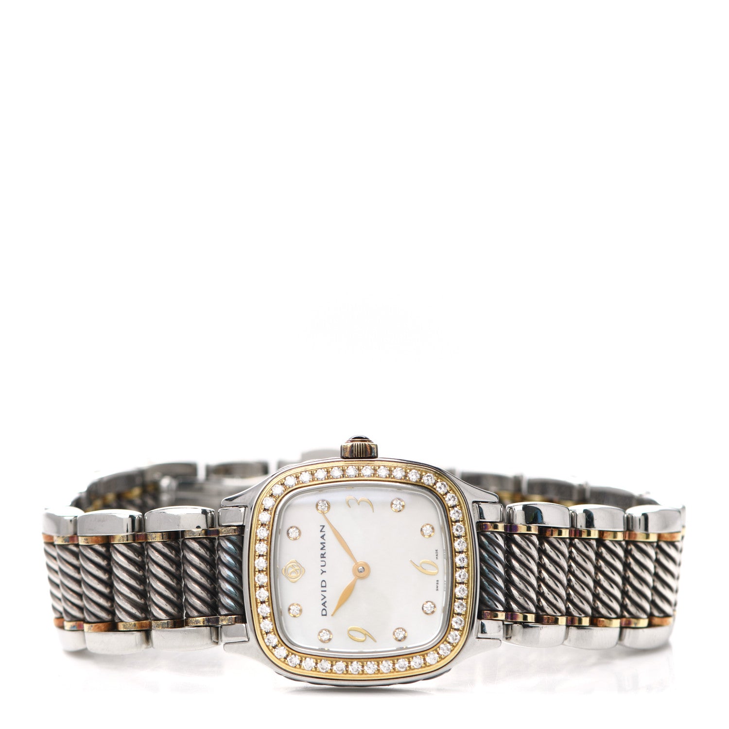 David Yurman Stainless Steel 18K Yellow Gold Diamond Bezel Mother of Pearl 25mm Thoroughbred Quartz Watch 2 of 5