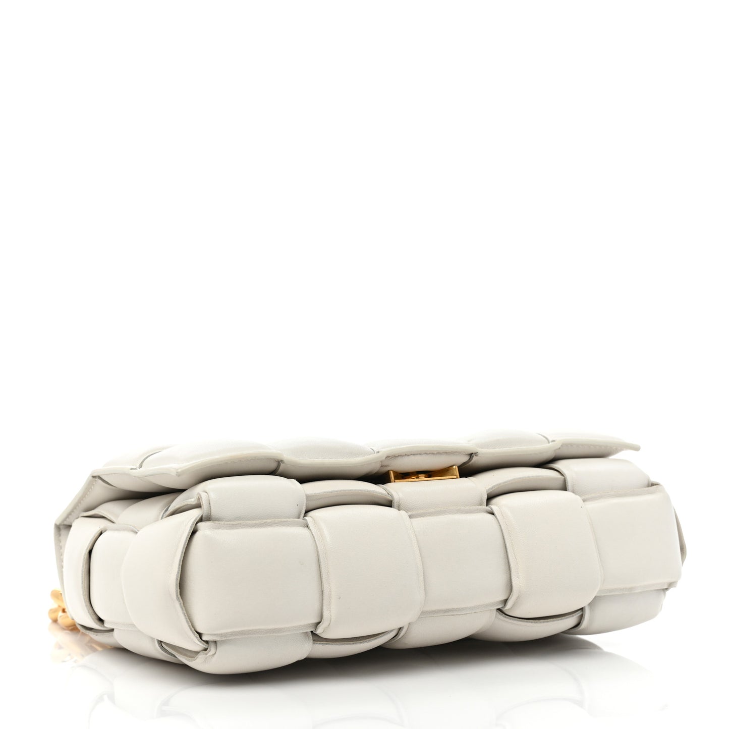 Lambskin Maxi Intreccio Padded Chain Cassette Crossbody Bag White