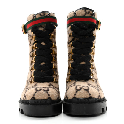 Gucci Covered Wool GG Monogram Womens Lace Up Combat Ankle Boots 36.5 Beige Ebony Black 2 of 13