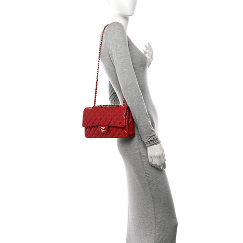 Lambskin Quilted Medium Double Flap Red
