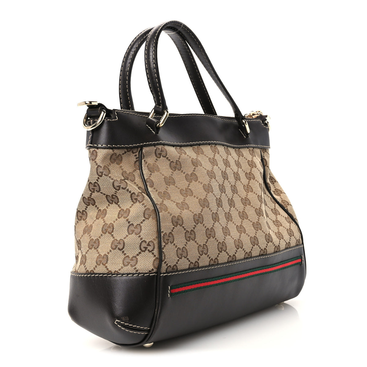 Monogram Web Mayfair Top Handle Satchel Dark Brown
