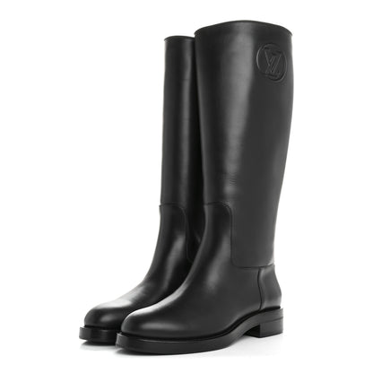 Louis Vuitton Calfskin Overdrive Flat High Boots 36 Black 3 of 8