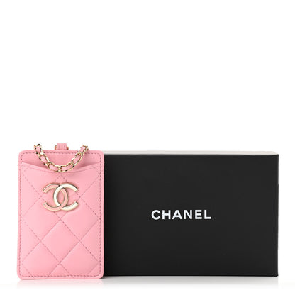 Chanel Lambskin Quilted Chanel Card Holder On Chain Pink 11 of 11
