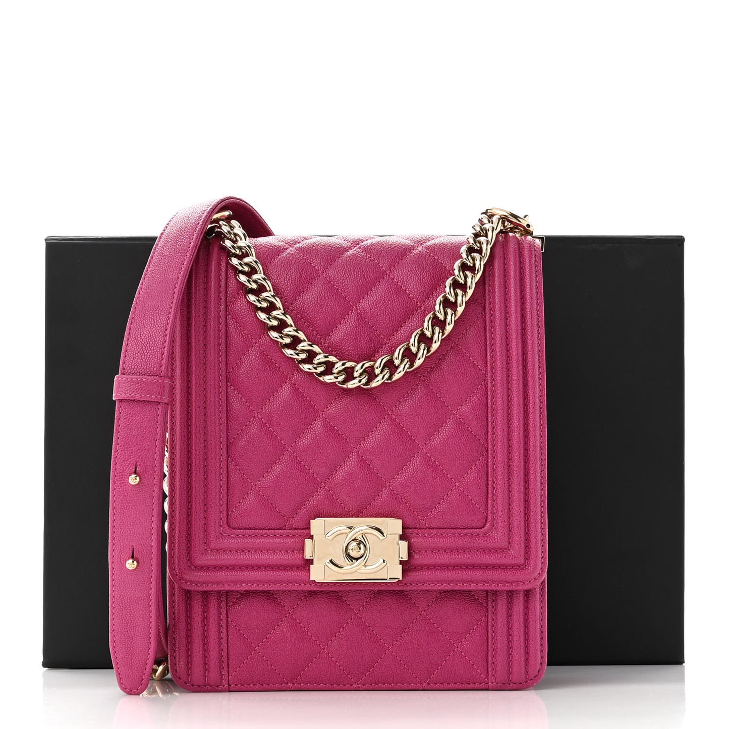 Caviar Quilted North South Boy Flap Fuchsia