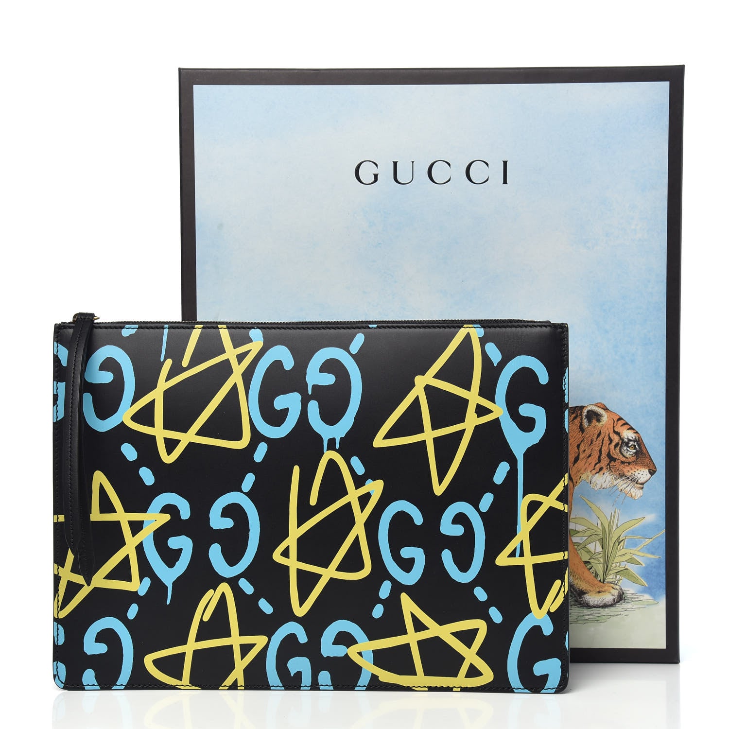 Gucci Calfskin GucciGhost Print GG Messenger Bag Black New Acquamarine 9 of 9