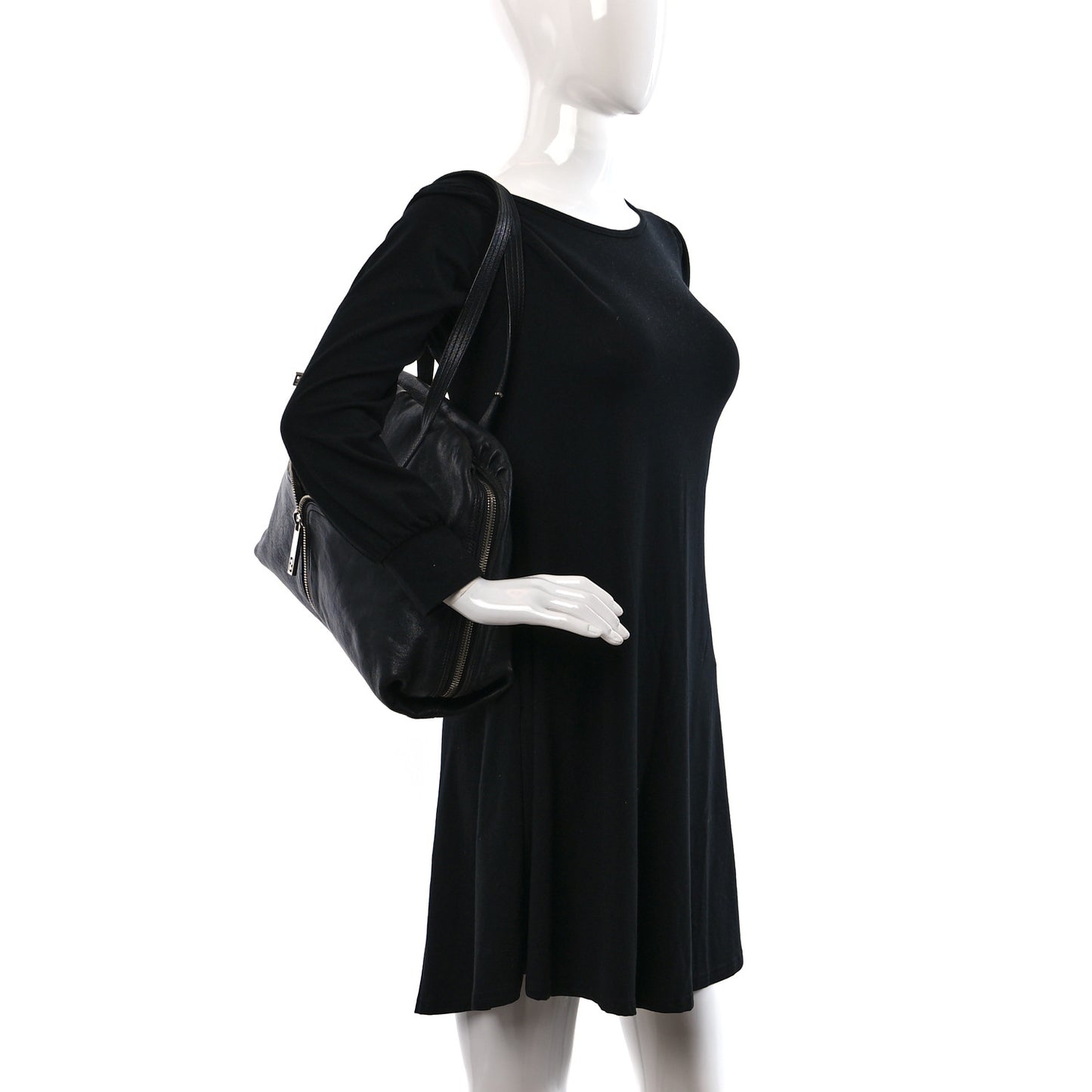 Sheepskin Zipper Satchel Black