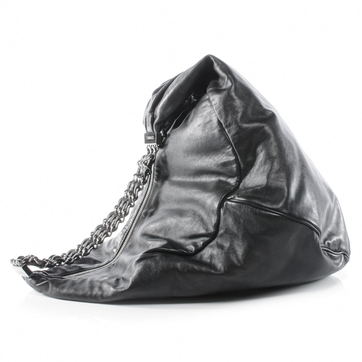 Lambskin Large Rock and Chain Hobo Black