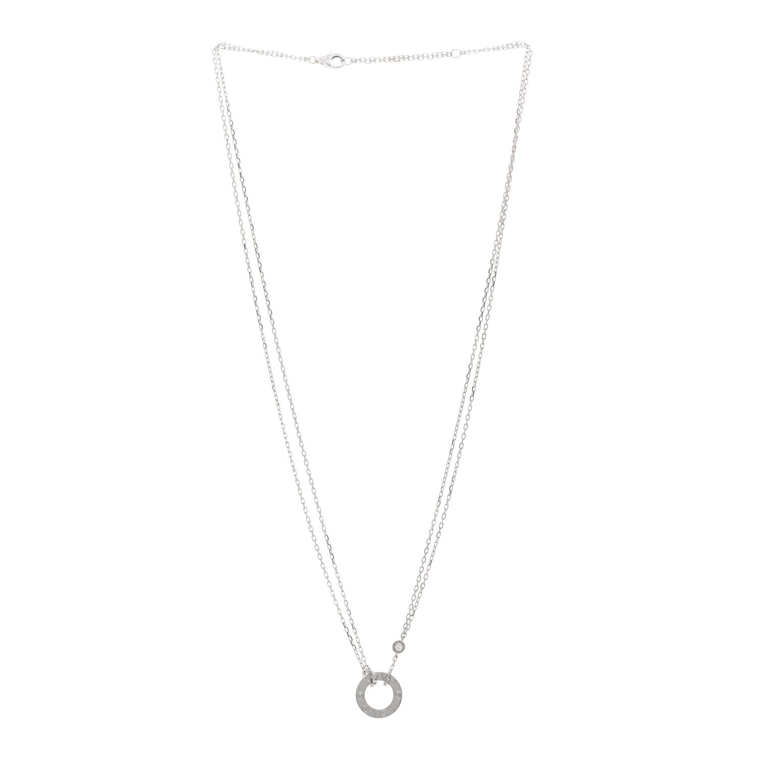 Cartier 18K White Gold 2 Diamond LOVE Necklace 3 of 5