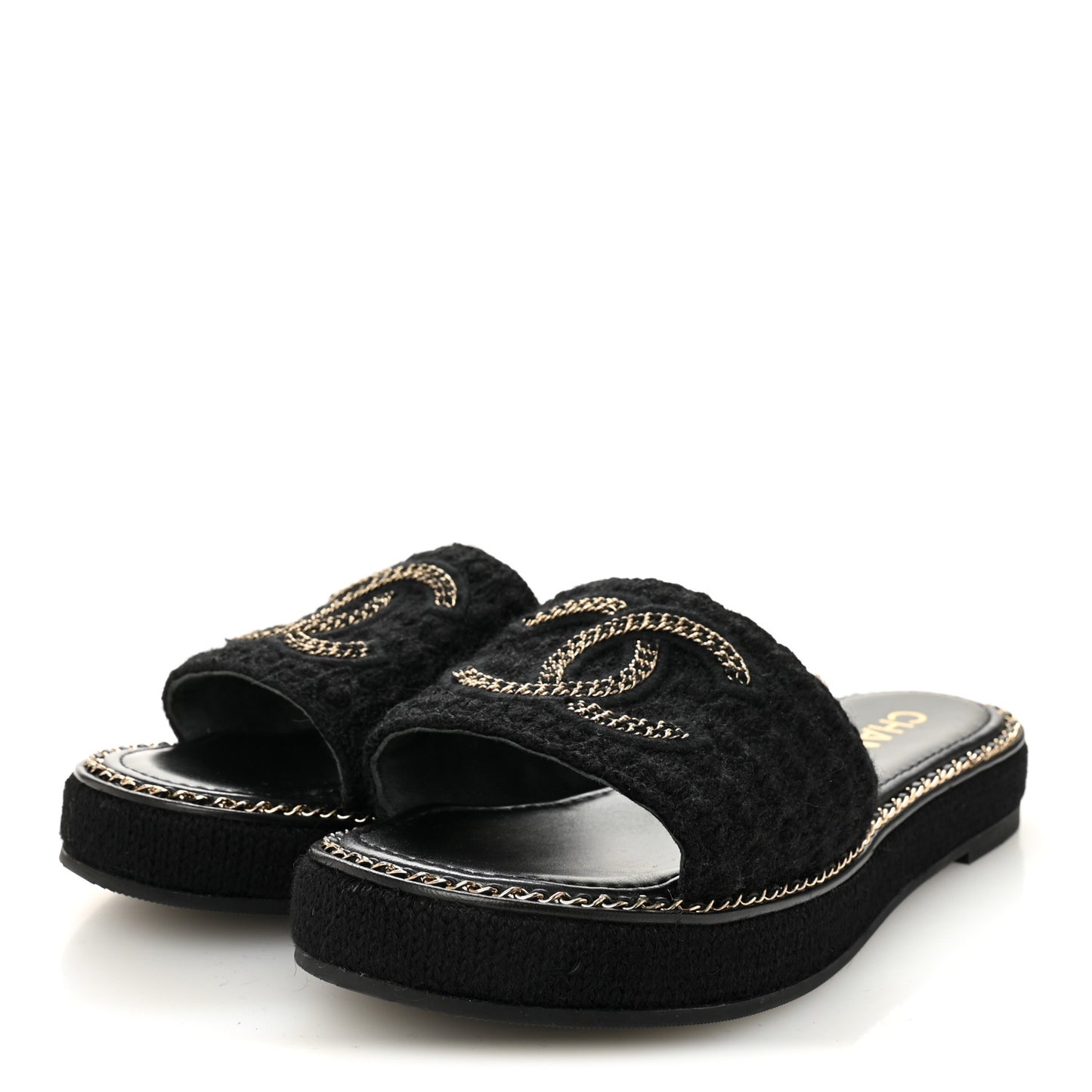 Wool Alpaca Chain CC Slide Sandals 40 Black