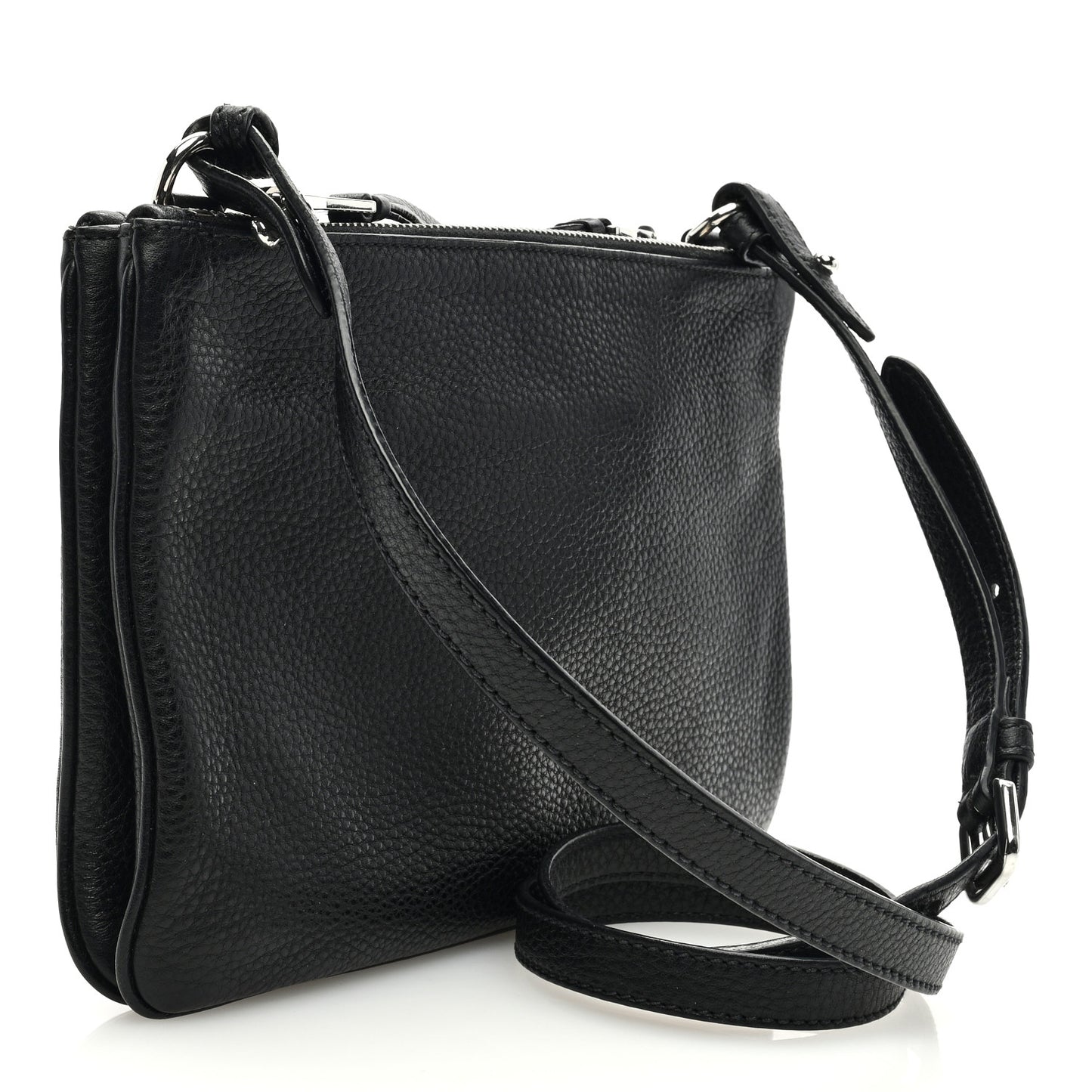 Vitello Phenix Double Zip Crossbody Bag Black