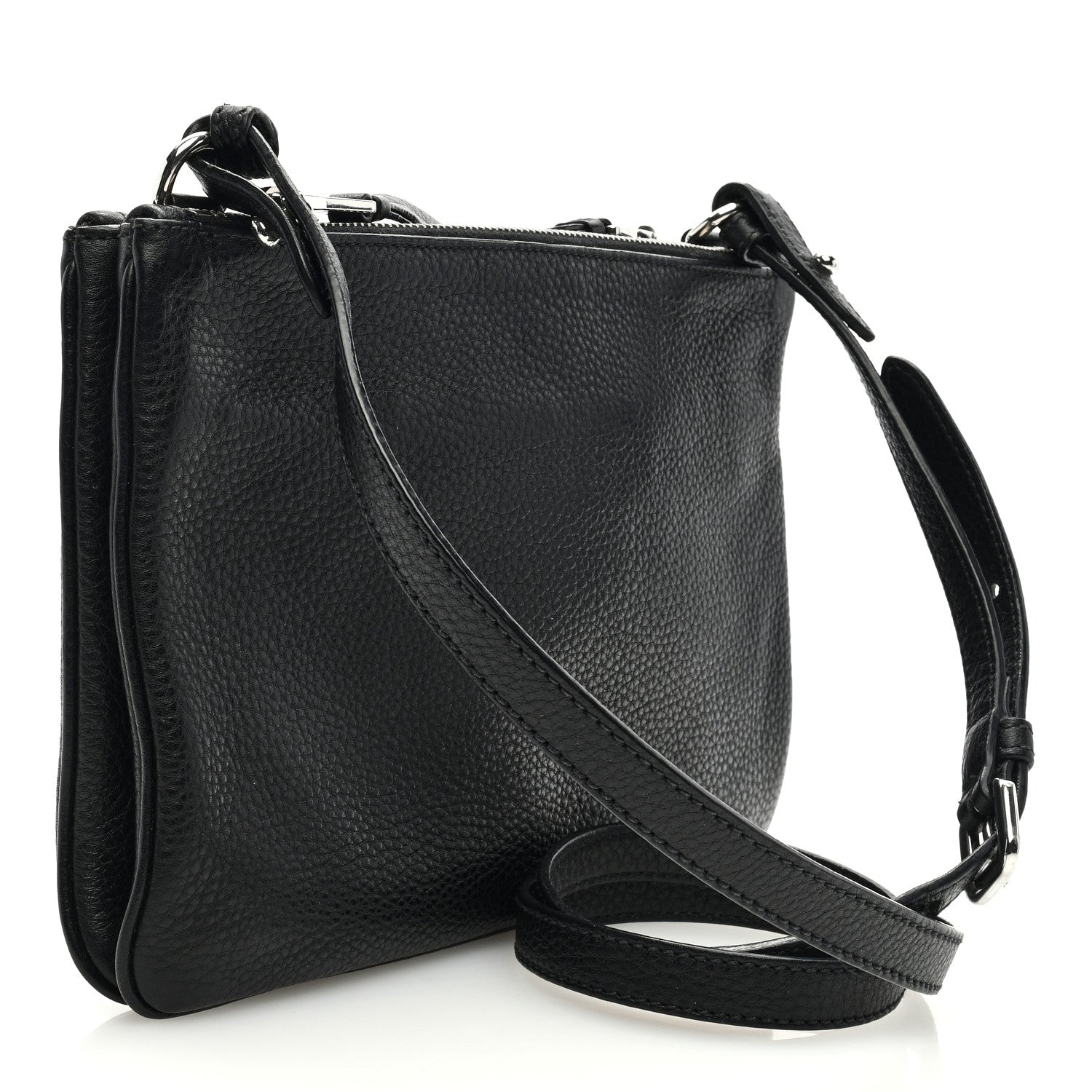 Prada Vitello Phenix Double Zip Crossbody Bag Black 3 of 11