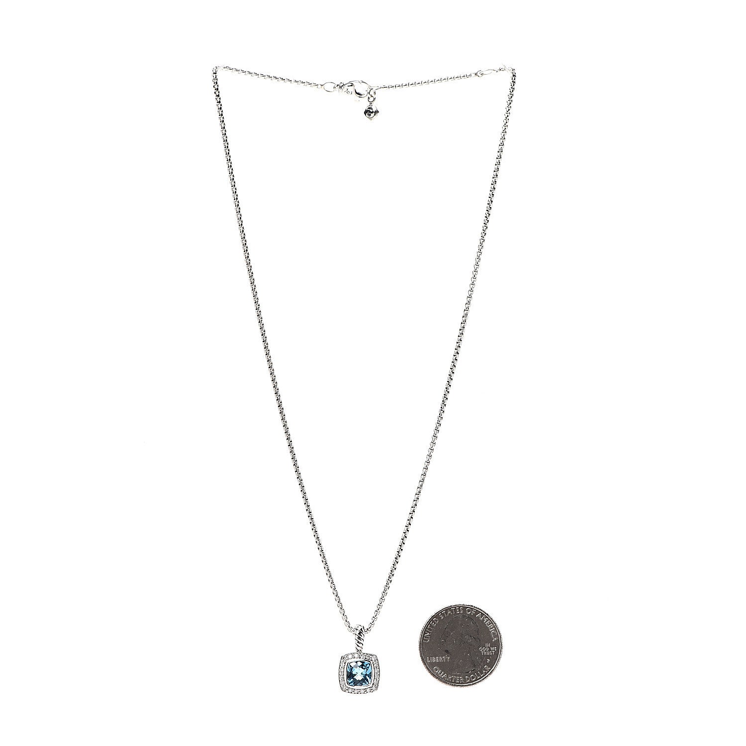 David Yurman Sterling Silver Diamond Blue Topaz 7mm Petite Albion Pendant Necklace 3 of 5