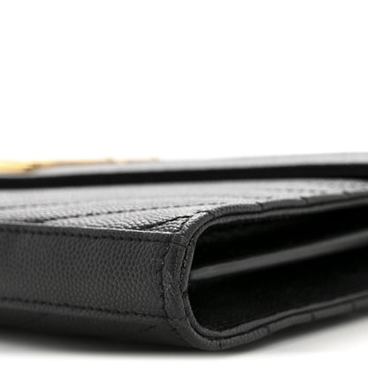Saint Laurent Grain De Poudre Matelasse Chevron Monogram Chain Wallet Black 11 of 14