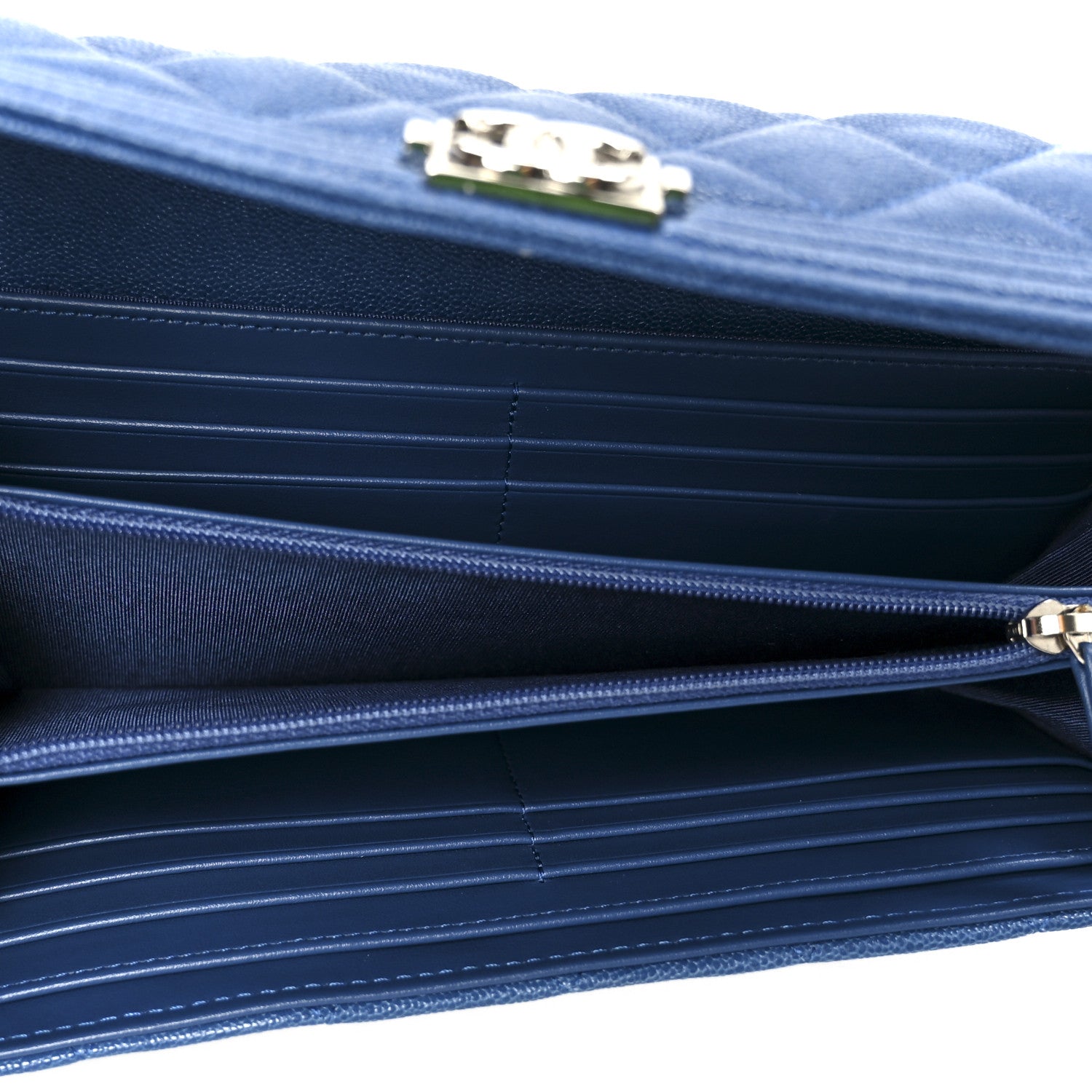 Chanel Caviar Quilted Large Boy Gusset Flap Wallet Blue 5 of 10