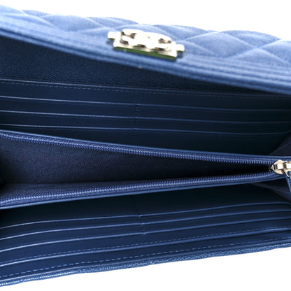Chanel Caviar Quilted Large Boy Gusset Flap Wallet Blue 5 of 10
