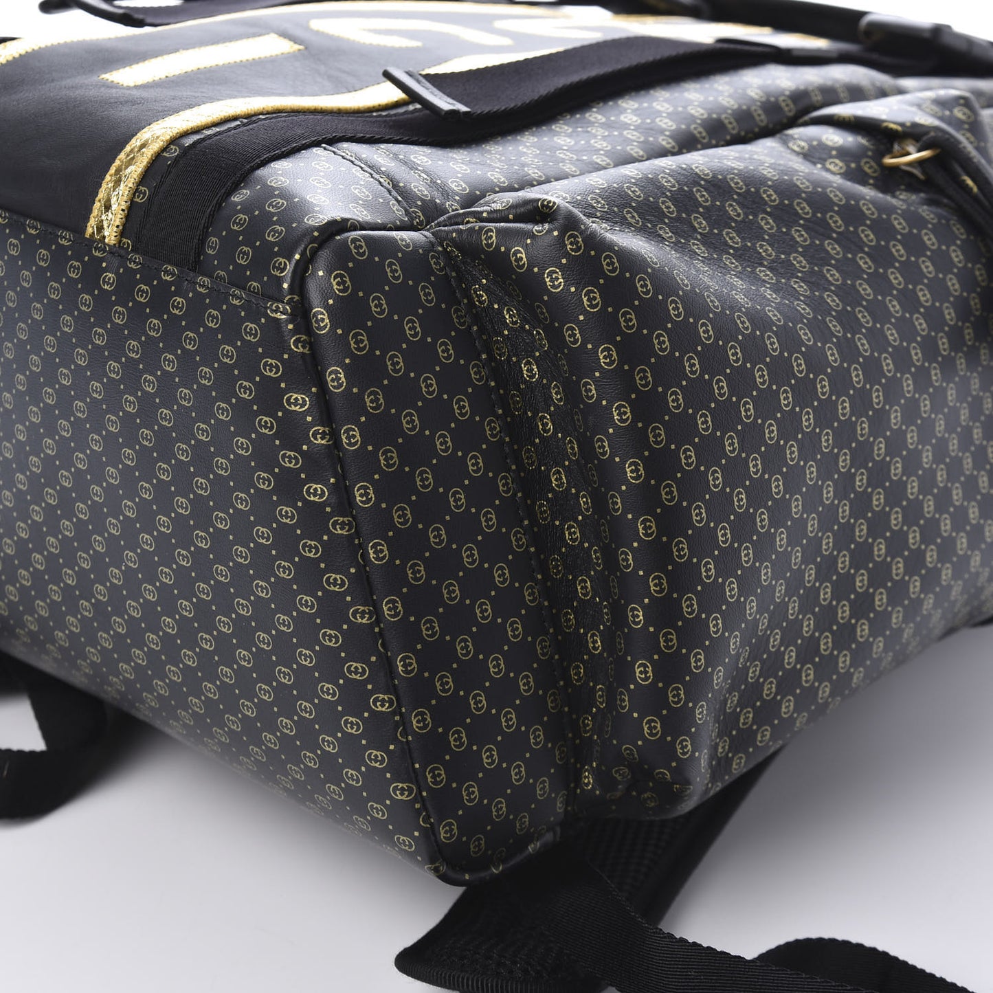 X DAPPER DAN Calfskin Laminated Ayers GG Micro Monogram Double Buckle Backpack Black Gold