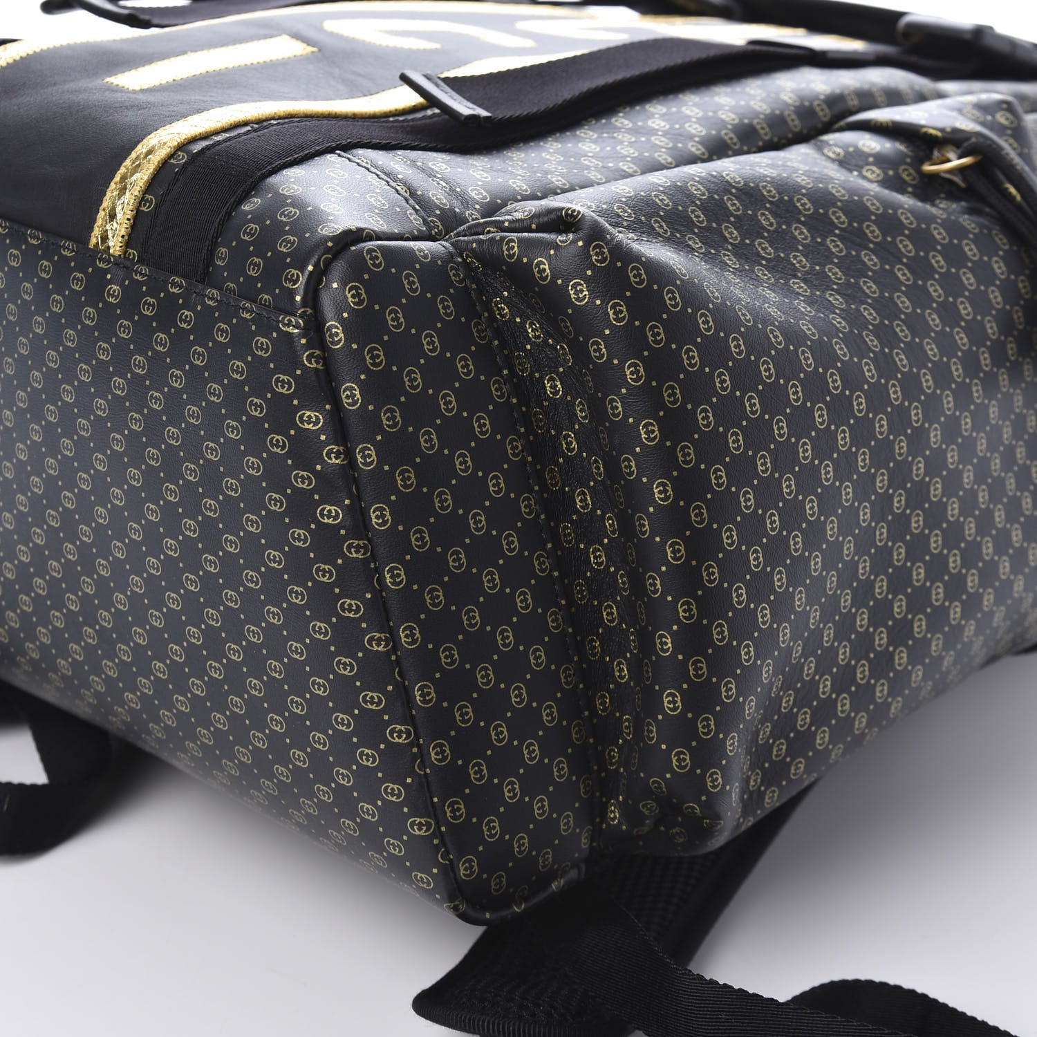 Gucci X DAPPER DAN Calfskin Laminated Ayers GG Micro Monogram Double Buckle Backpack Black Gold 17 of 19