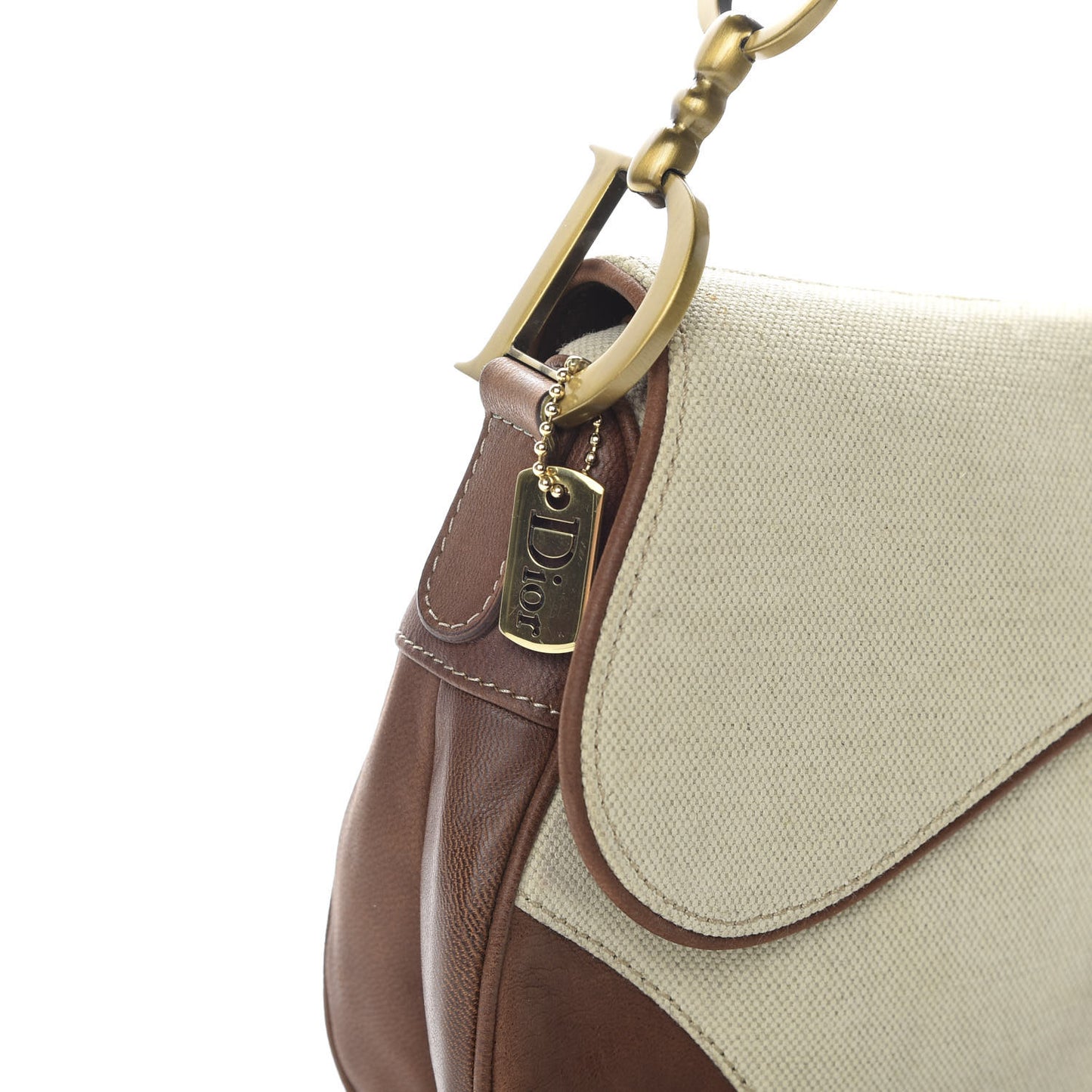 Canvas Calfskin Saddle Bag Beige
