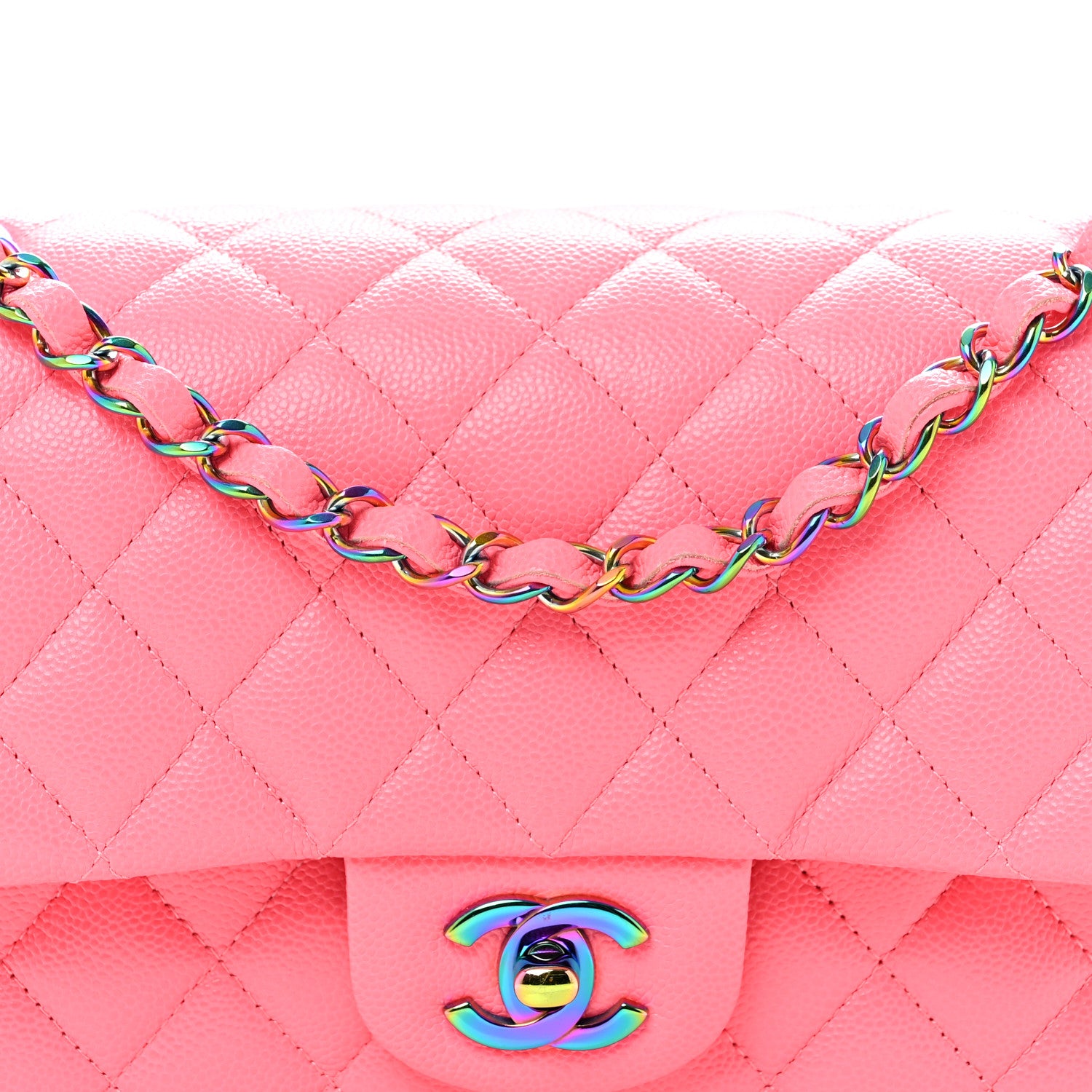 Chanel Caviar Quilted Rainbow Medium Double Flap Coral Pink 8 of 12