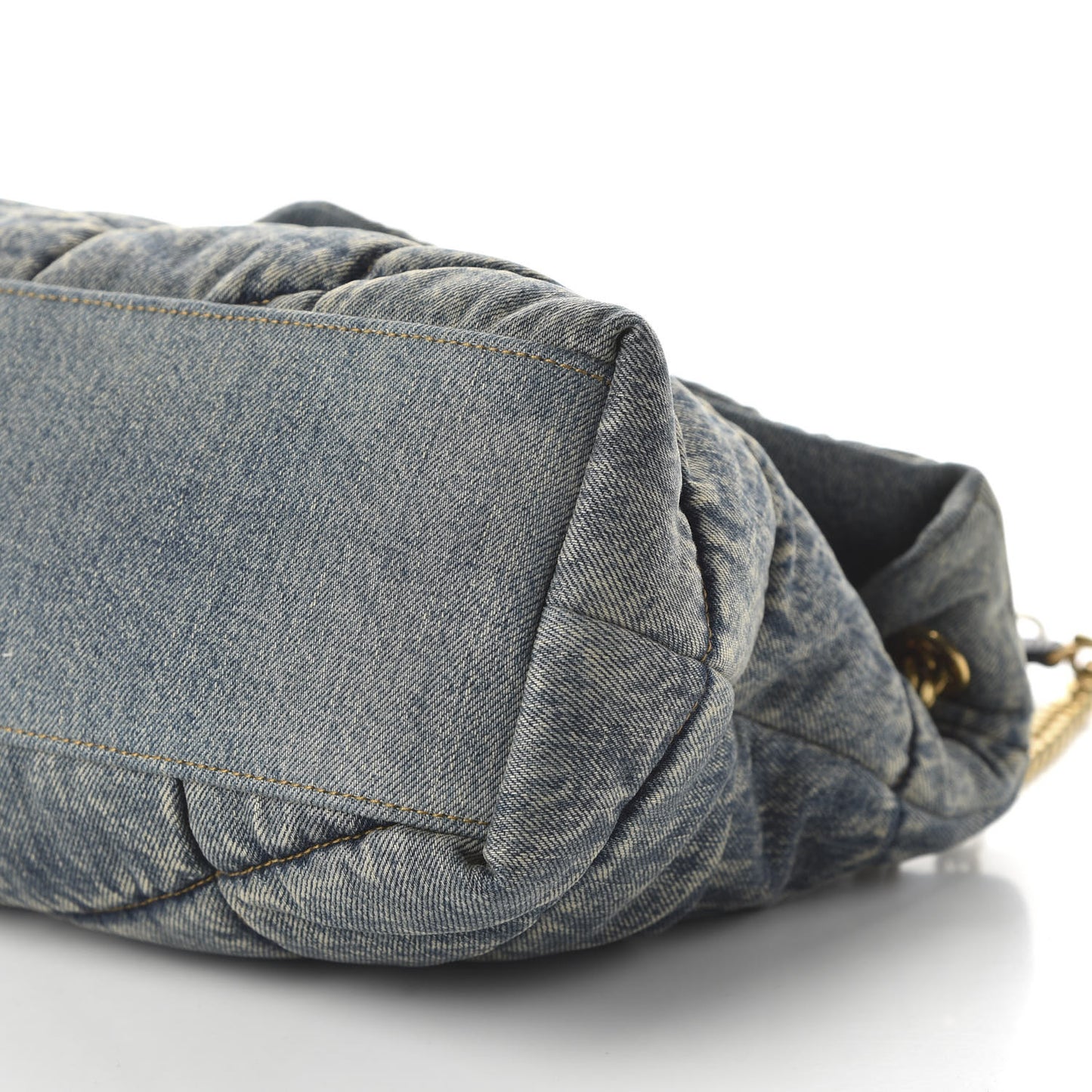 Denim Quilted Medium Loulou Puffer Monogram Chain Satchel Blue Black