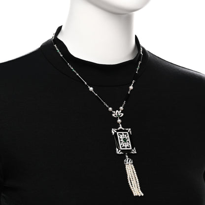 Parker & West by FASHIONPHILE 18K White Gold Diamond Emerald Black Onyx Cultured Pearl 1.45ctw Art Deco Tassel Pendant Necklace 2 of 6