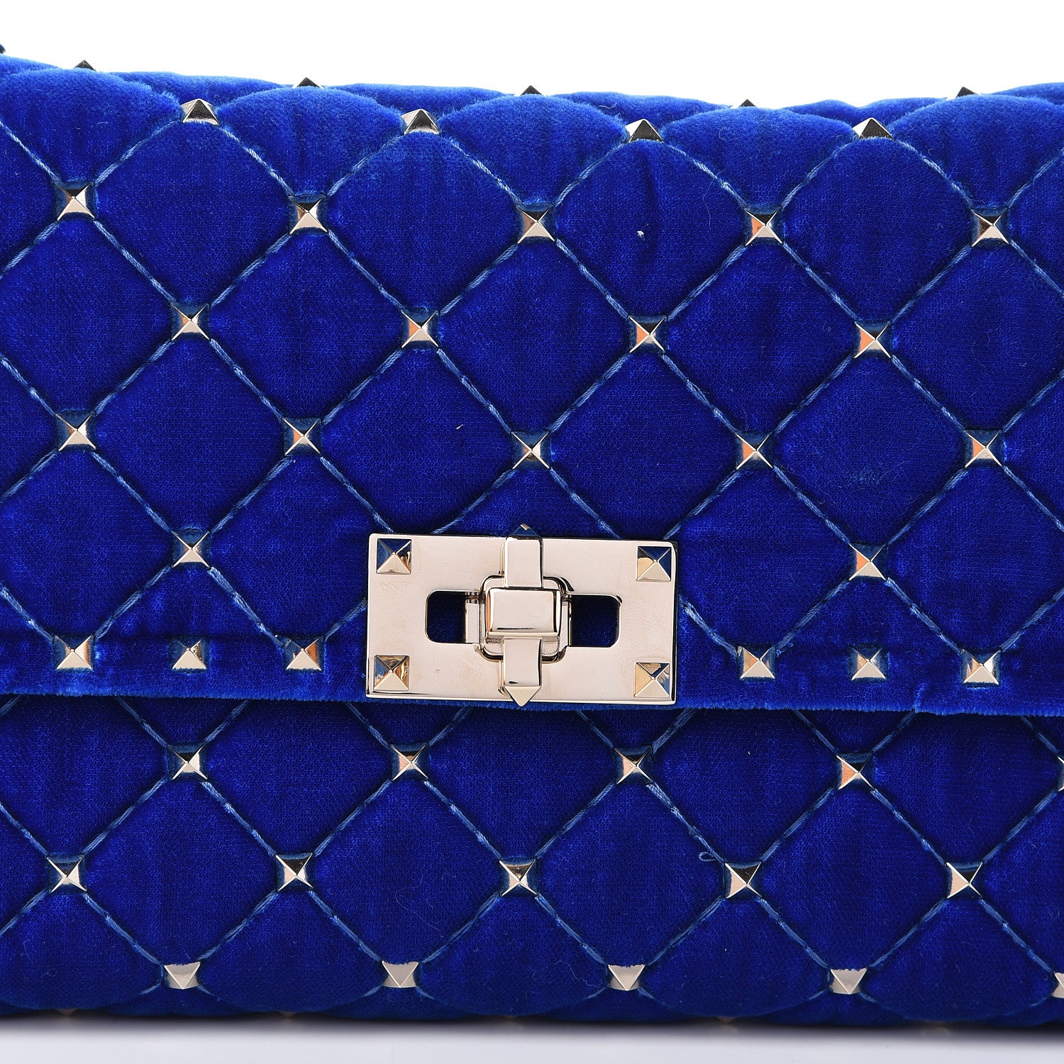 Valentino Garavani Velvet Rockstud Spike Wallet on Chain Acid Blue 7 of 9