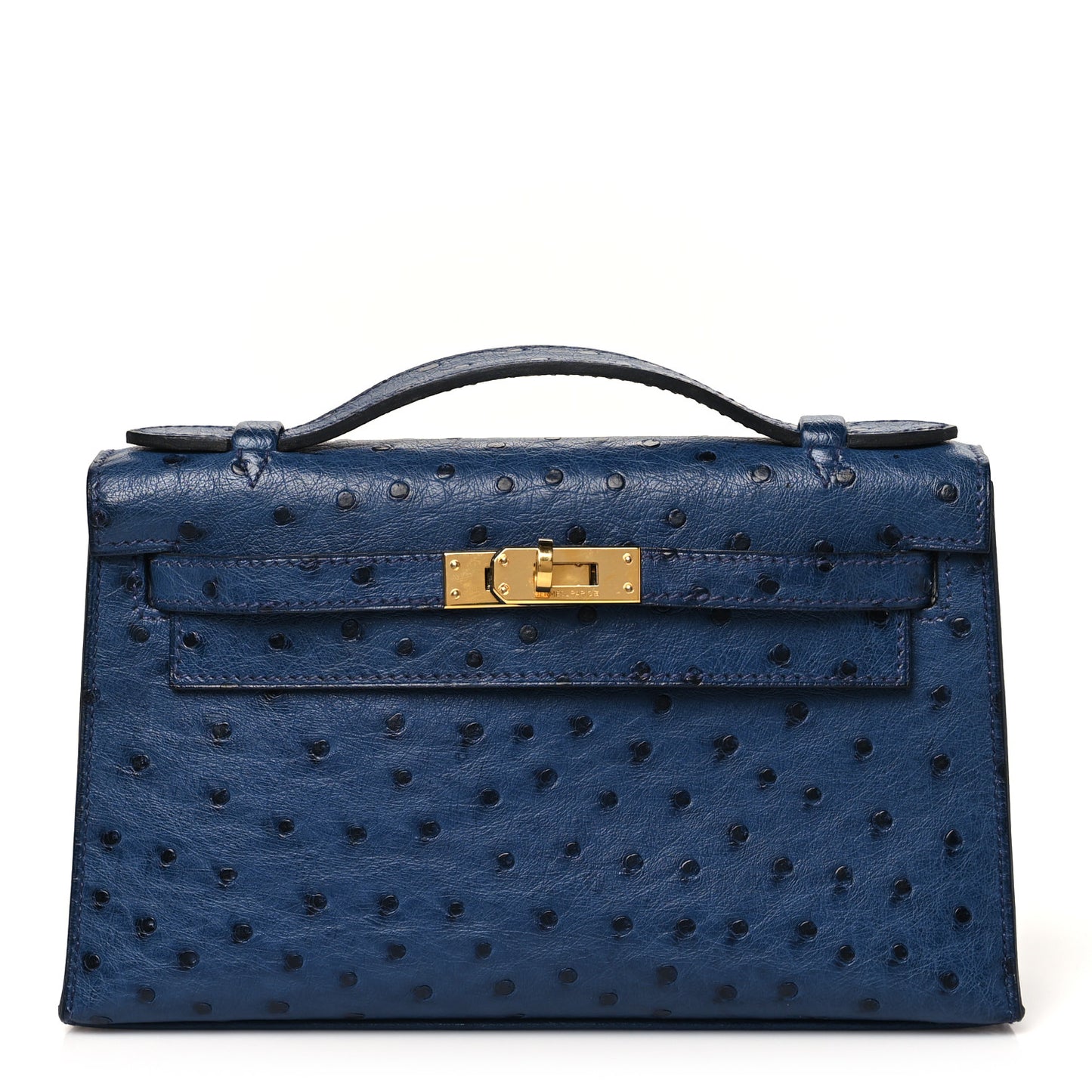 Ostrich Kelly Pochette Clutch Bleu Roi