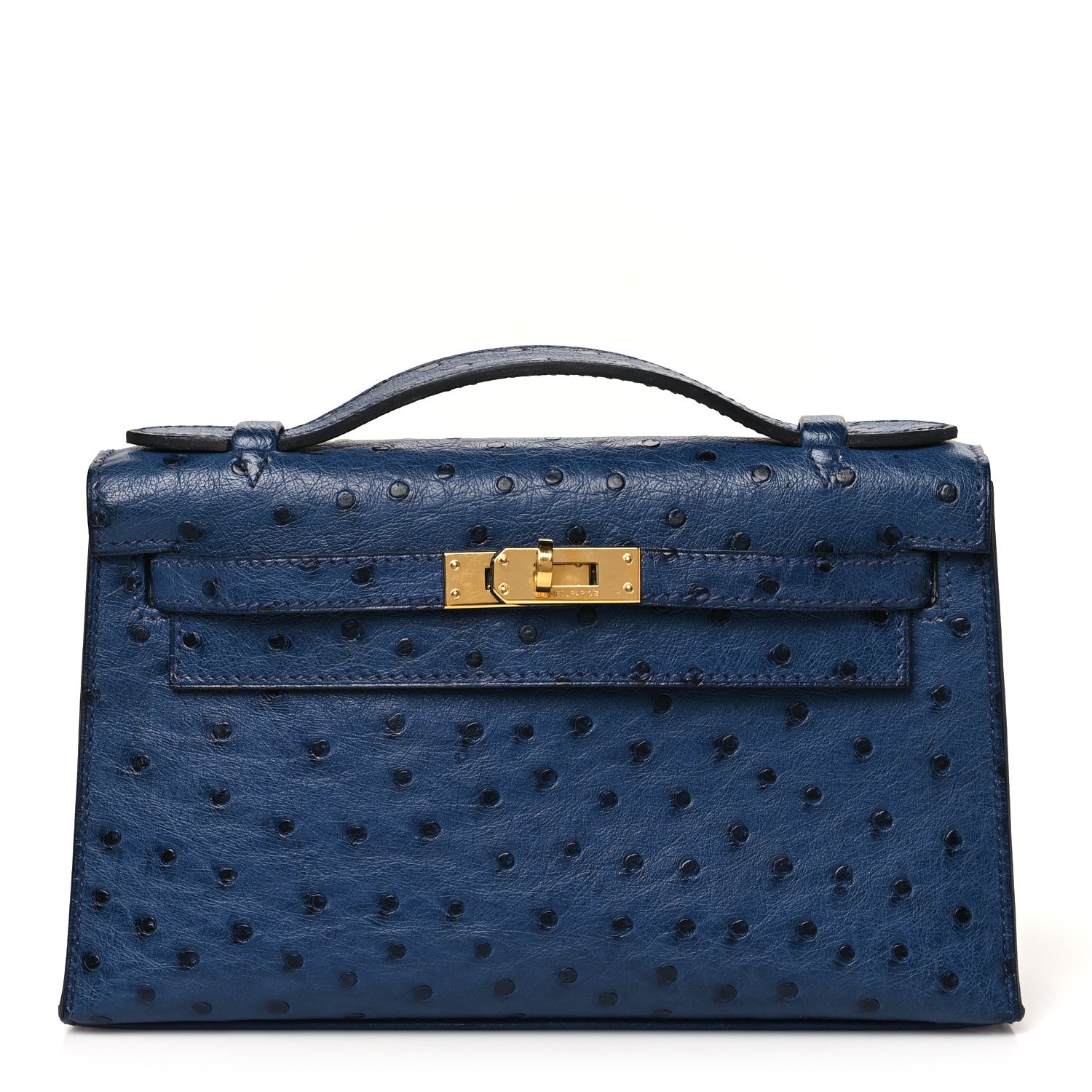 Hermes Ostrich Kelly Pochette Clutch Bleu Roi 1 of 10
